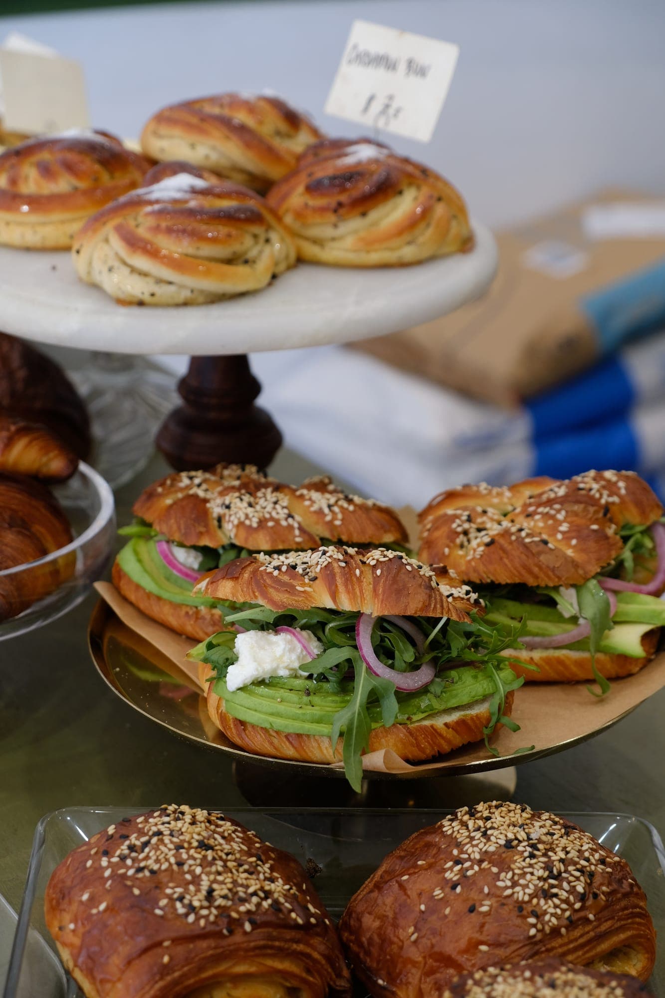 The morning spread — pastries and a fresh sandwich